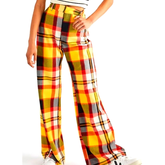 Free People Pants - Free People Plaid Blackbird Trousers, Sz 8
